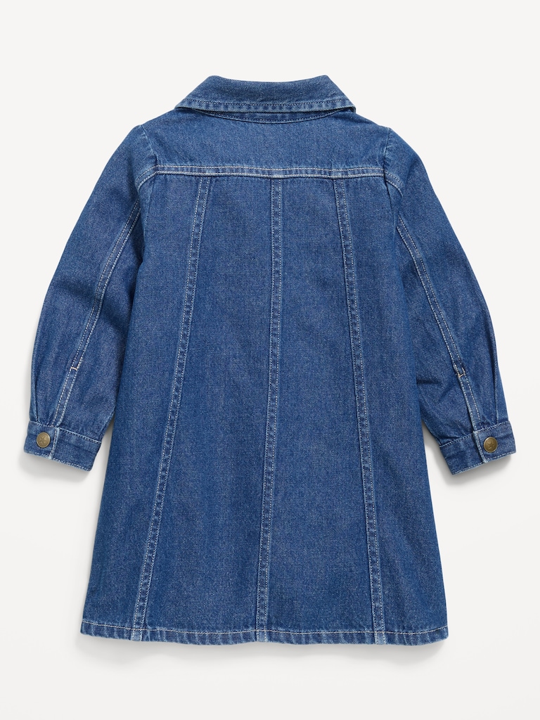 Long-Sleeve Western Denim Shirt Dress for Toddler Girls