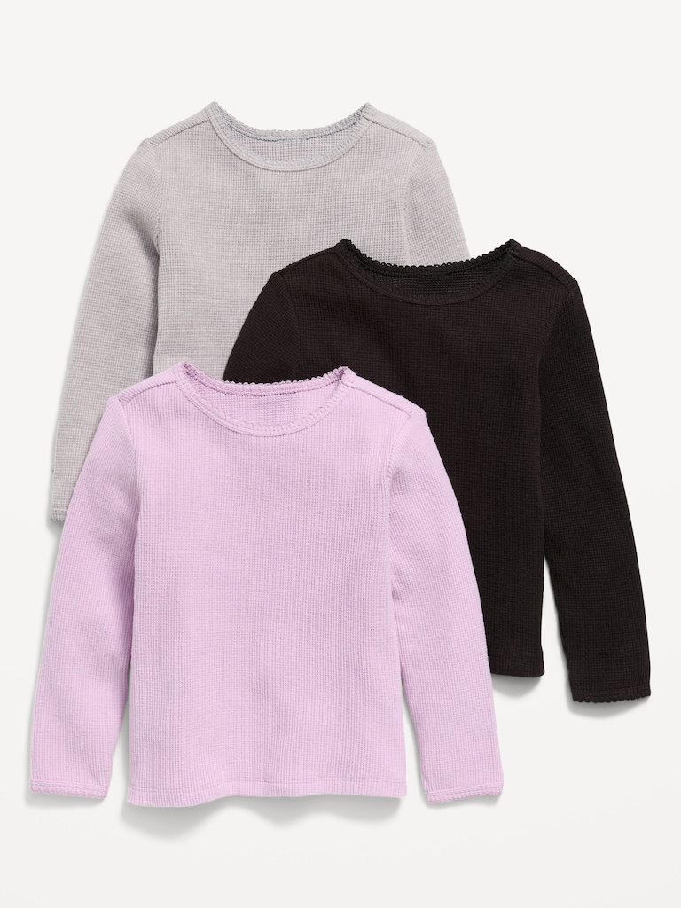 Long-Sleeve Waffle Knit T-Shirt 3-Pack for Toddler Girls