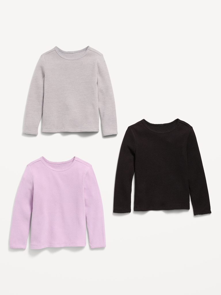 Long-Sleeve Waffle Knit T-Shirt 3-Pack for Toddler Girls