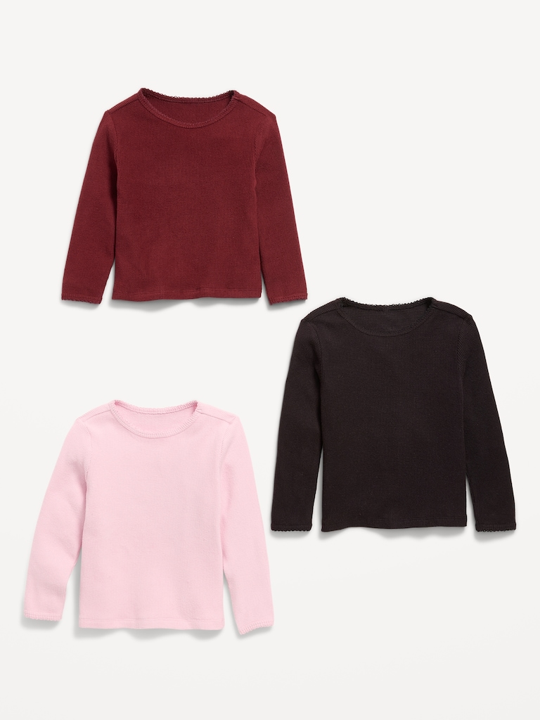 Long-Sleeve Waffle Knit T-Shirt 3-Pack for Toddler Girls