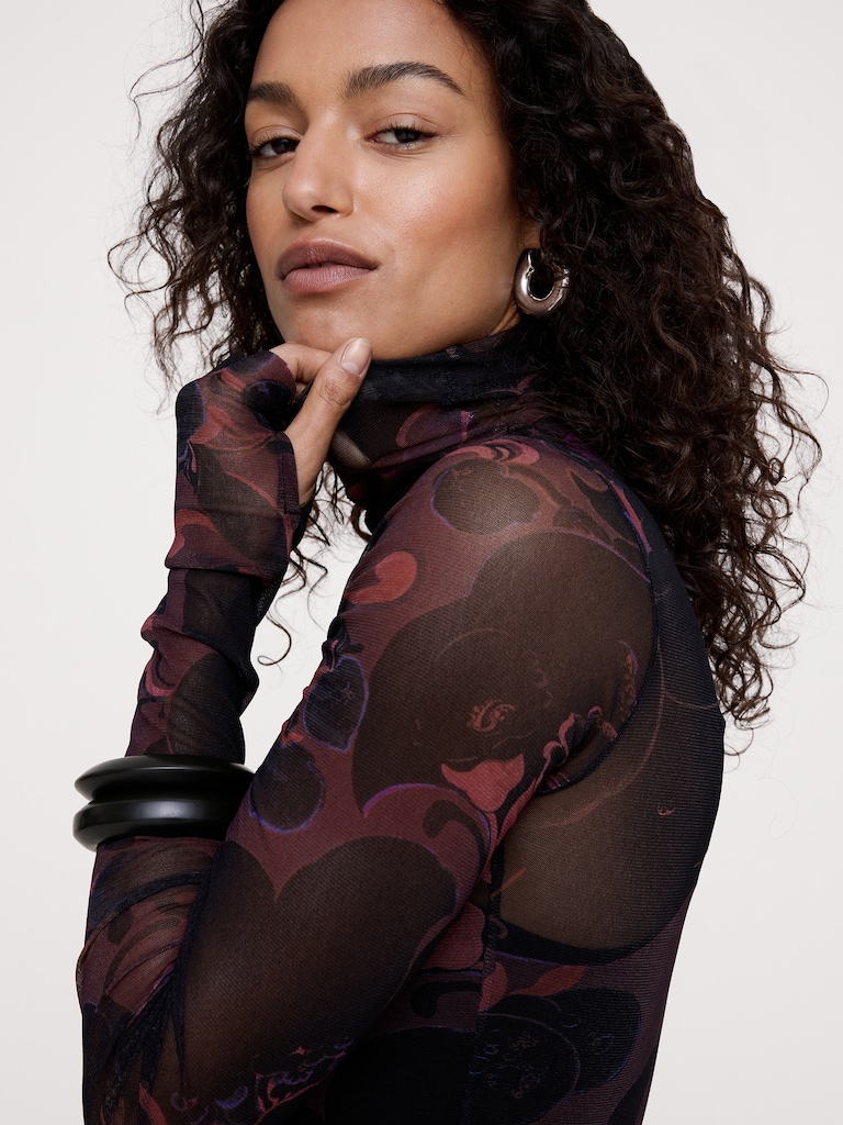 Mesh Long-Sleeve Maxi Dress