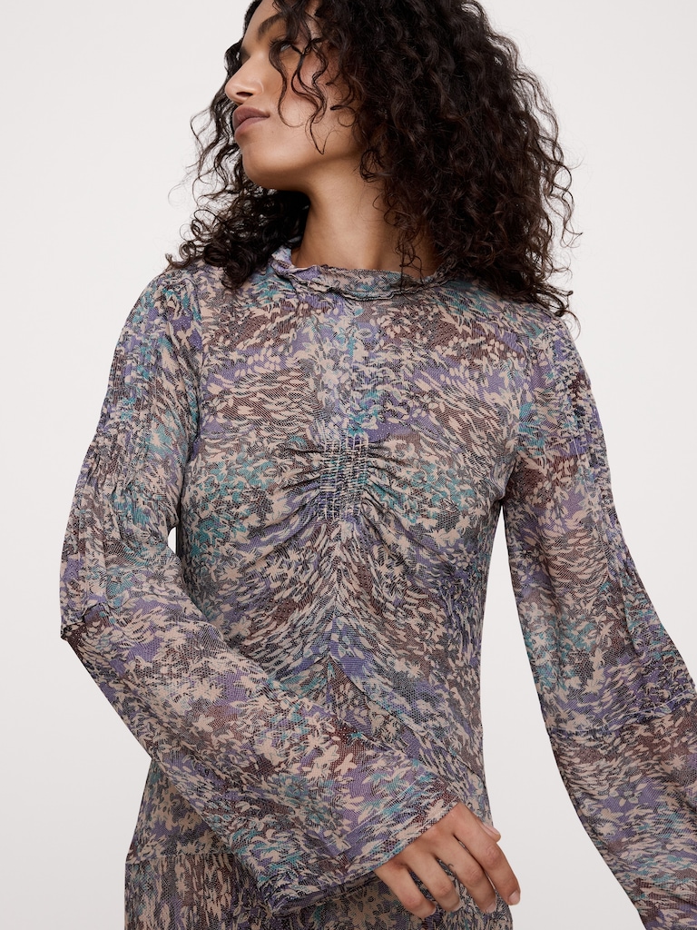 Georgette Ruffle-Neck Mini Dress