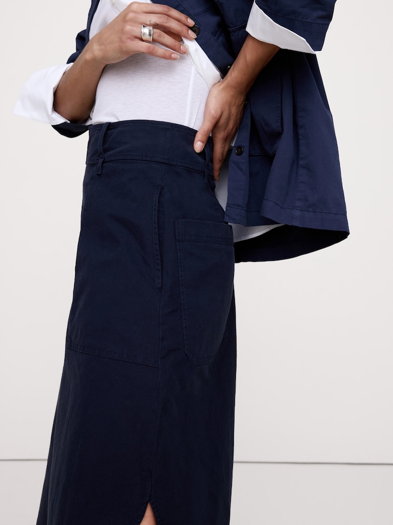 Cotton Canvas Utility Midi Skirt