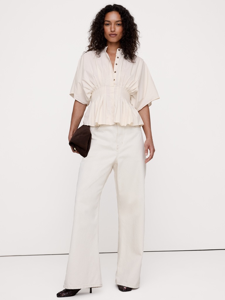 Cotton Poplin Pleated-Waist Top