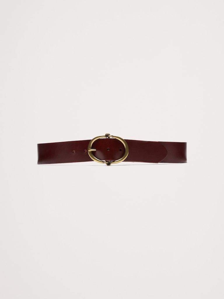Leather Rounded-Buckle Belt