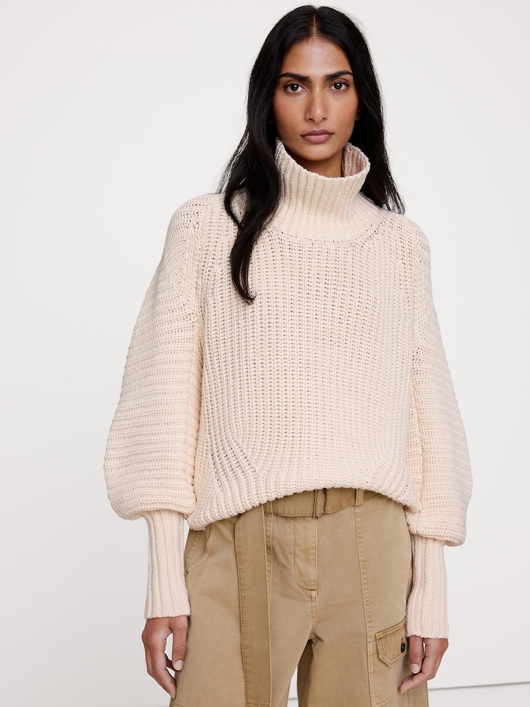 Chunky Cotton Funnel-Neck Sweater