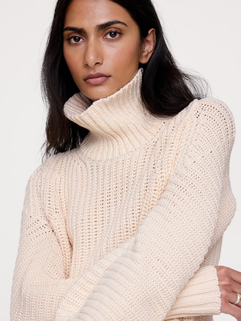Chunky Cotton Funnel-Neck Sweater
