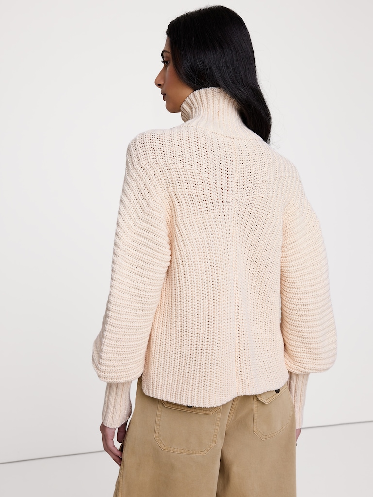 Chunky Cotton Funnel-Neck Sweater