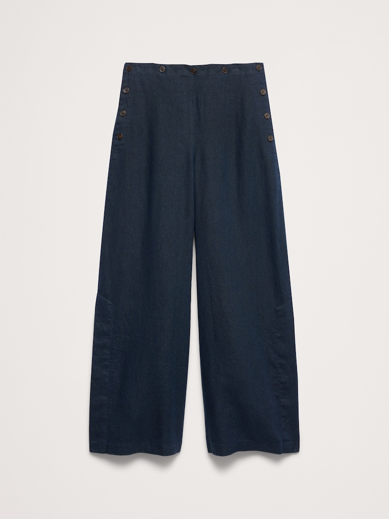 High-Rise Wide-Leg Linen Pull-On Sailor Pant