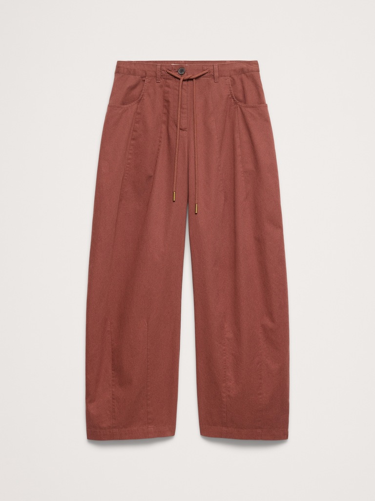 Mid-Rise Barrel Cotton Poplin Pant