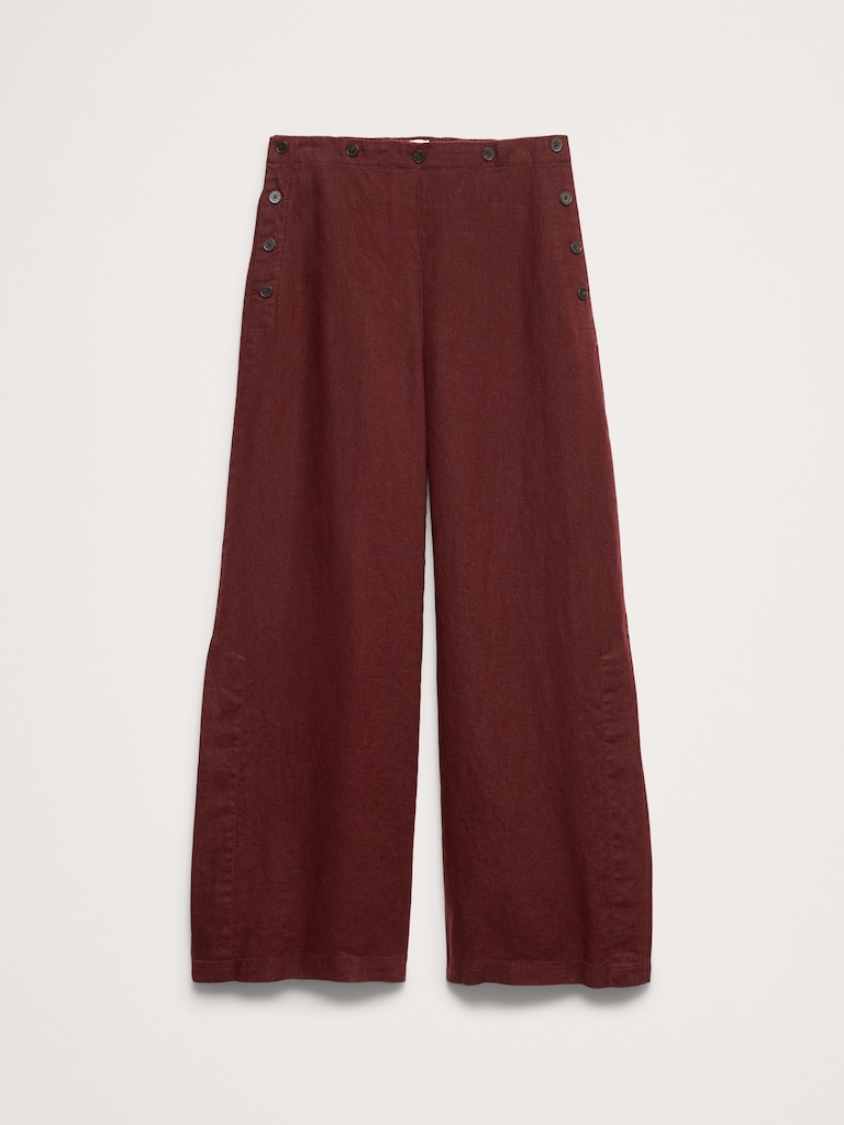 High-Rise Wide-Leg Linen Pull-On Sailor Pant
