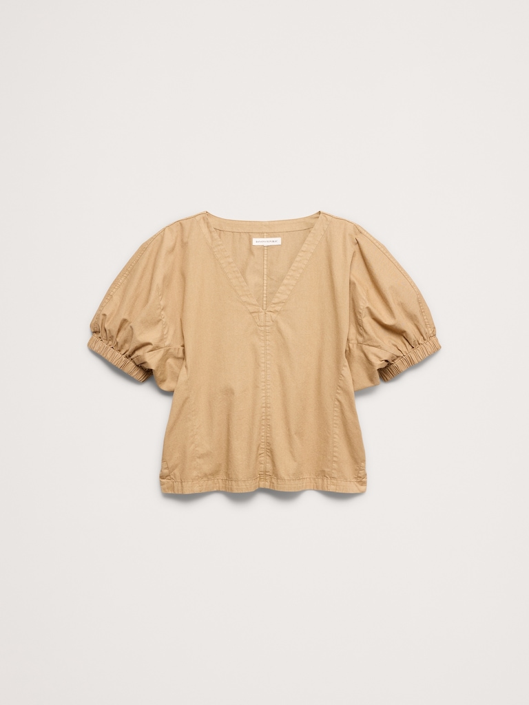 Cotton Twill Puff-Sleeve Top