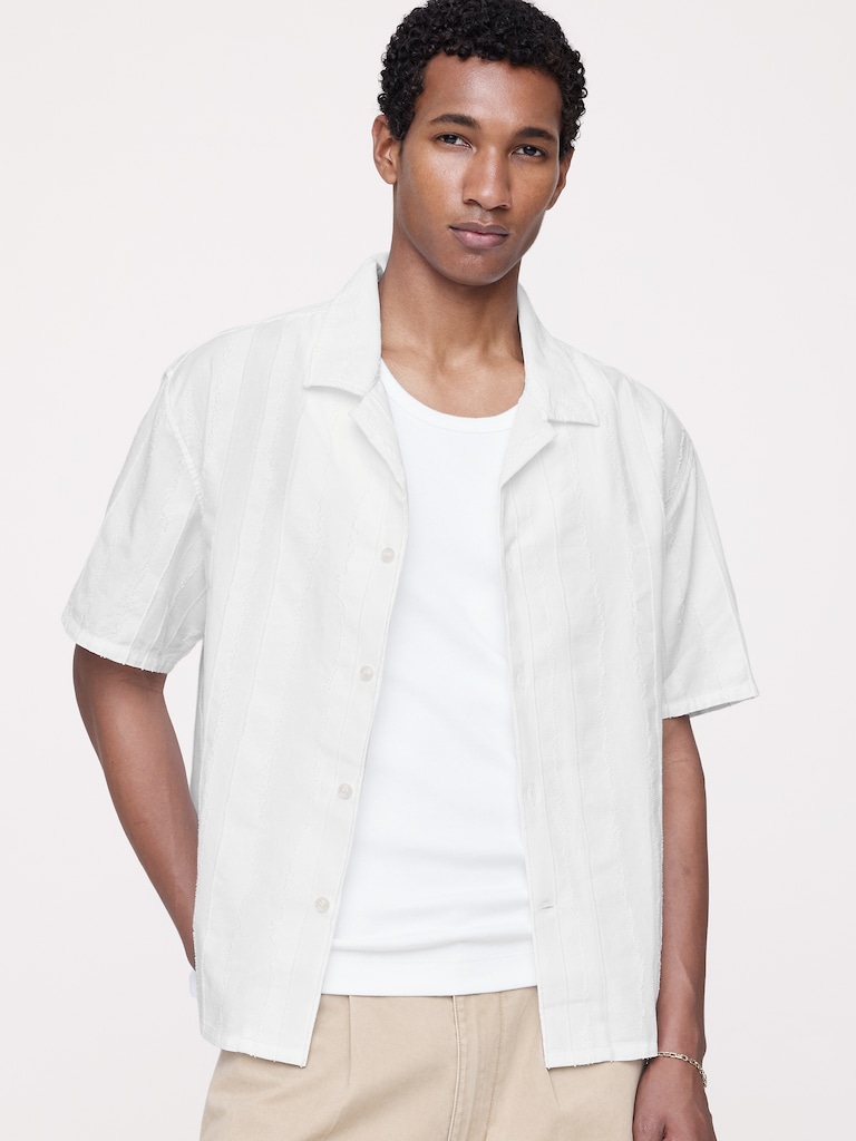 Relaxed-Fit Cotton-Linen Jacquard Resort Shirt