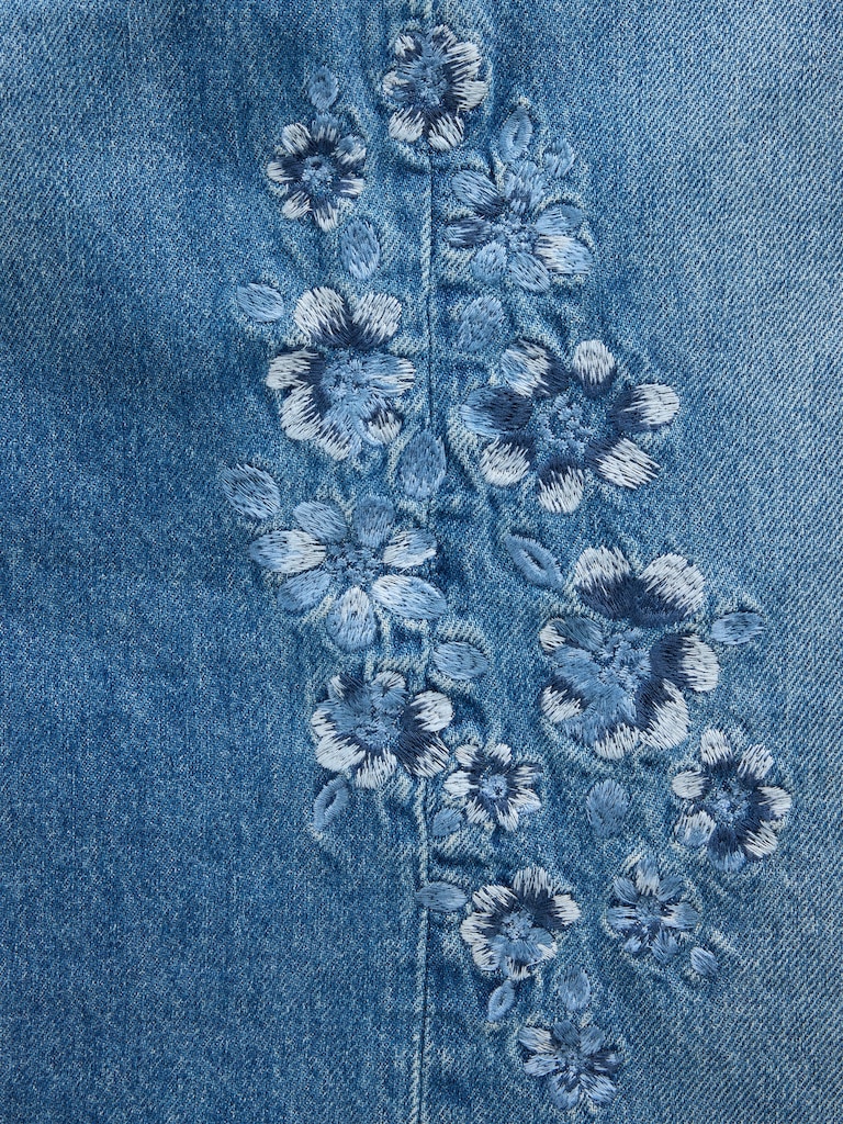 Kids Low Rise Stride Embroidered Floral Wide-Leg Jeans