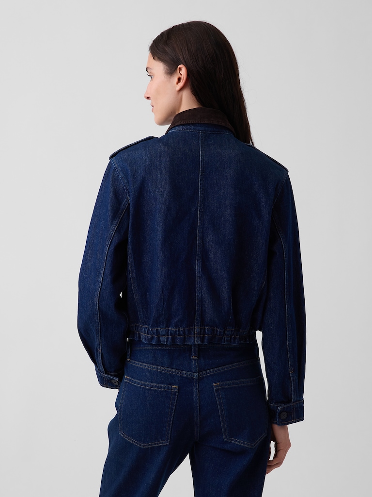 Corduroy-Collar Relaxed Denim Jacket