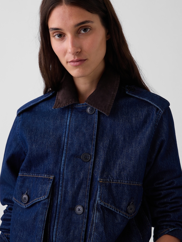 Corduroy-Collar Relaxed Denim Jacket