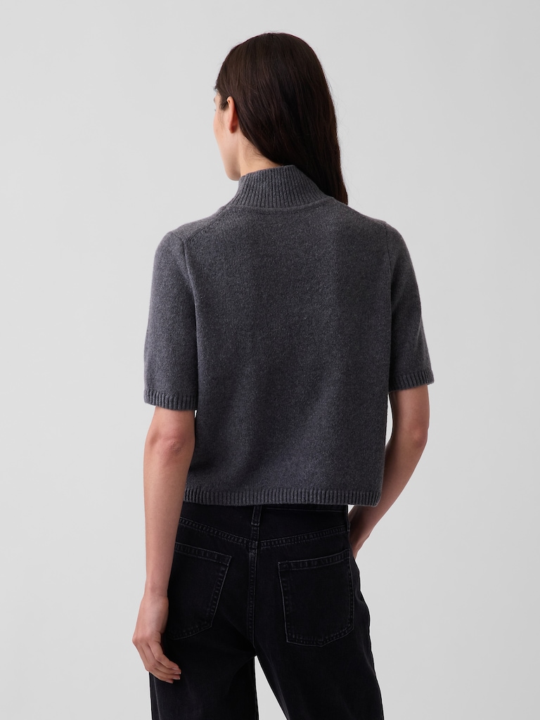 CashSoft Mockneck Elbow-Sleeve Sweater