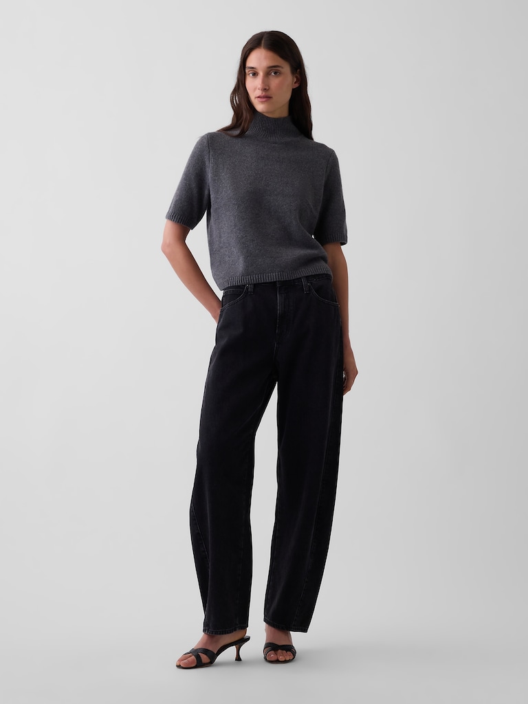 CashSoft Mockneck Elbow-Sleeve Sweater