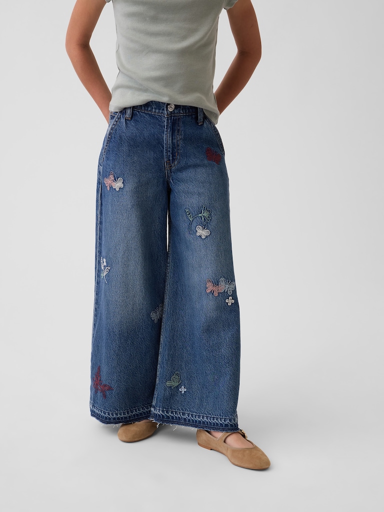 Kids Low Rise Embroidered Baggy Jeans