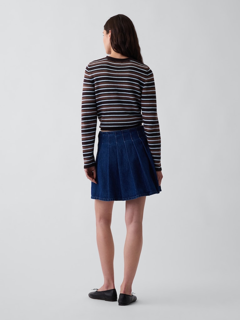 Denim Pleated Mini Skirt
