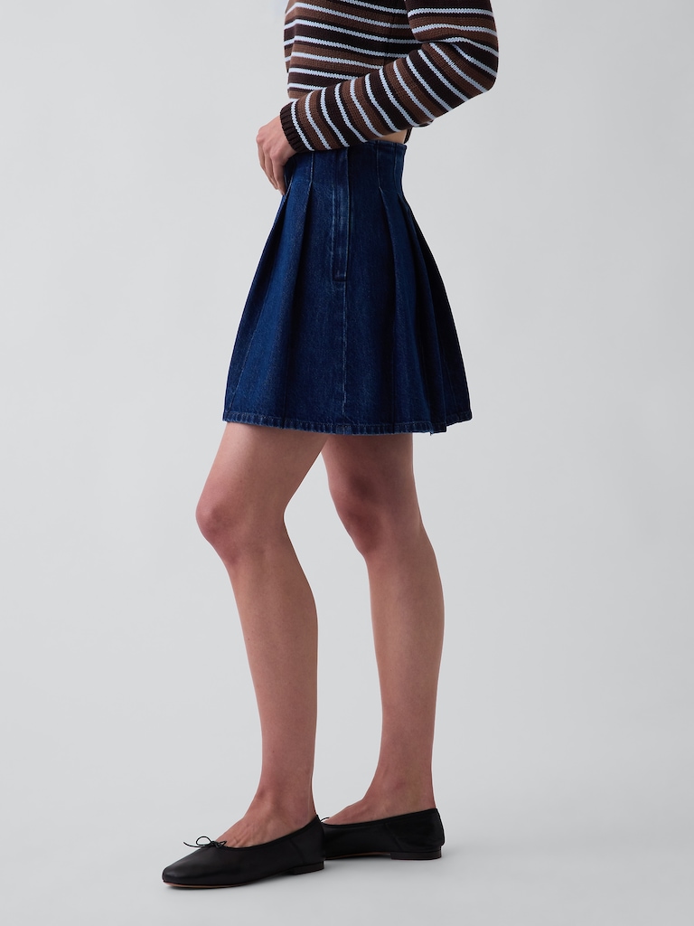 Denim Pleated Mini Skirt