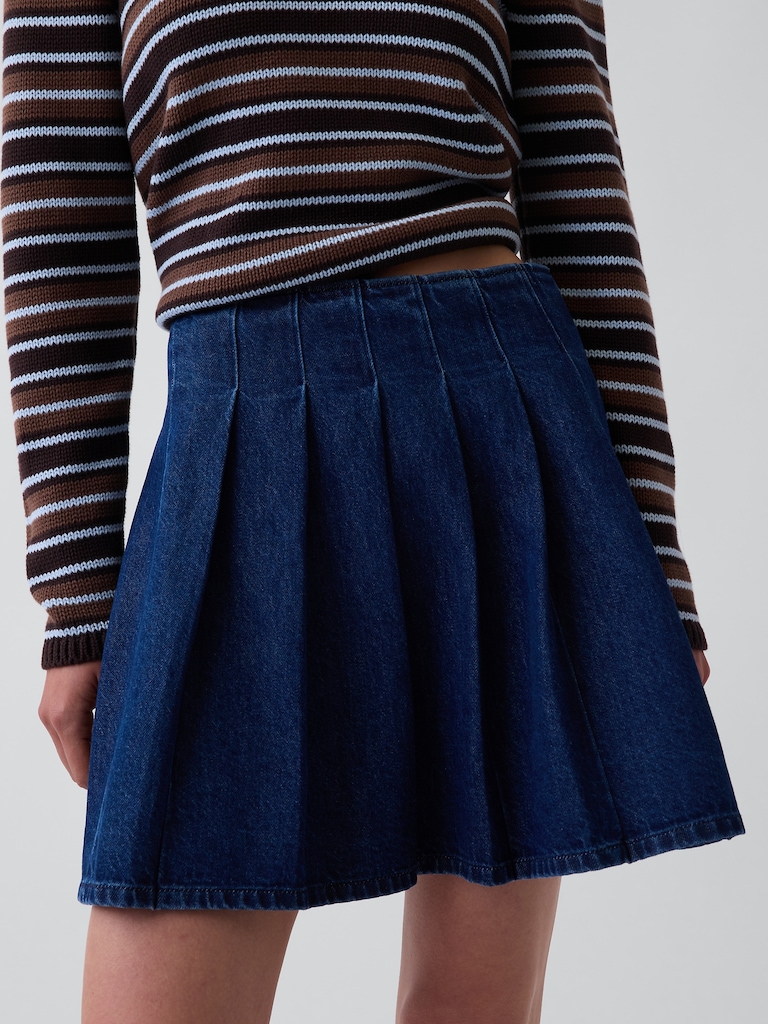 Denim Pleated Mini Skirt