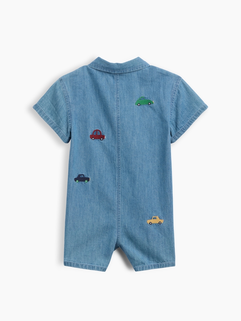 Baby Embroidered Denim Shorty One-Piece