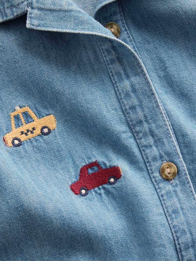 Baby Embroidered Denim Shorty One-Piece