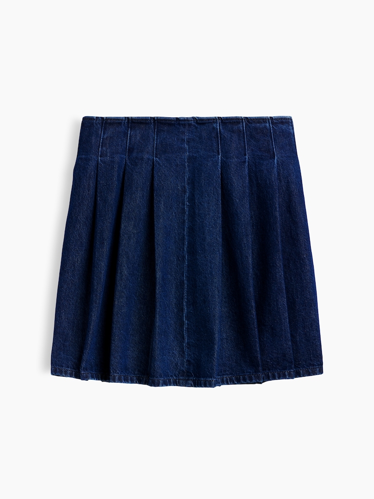 Denim Pleated Mini Skirt