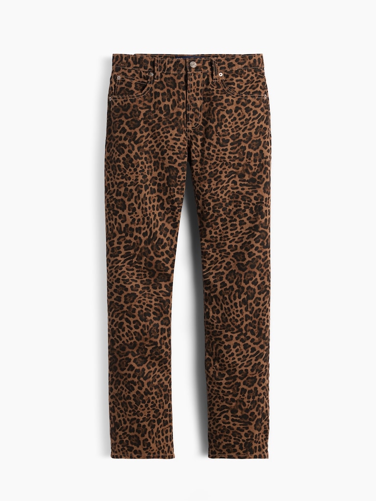 Mid Rise Straight Taper Leopard Jeans