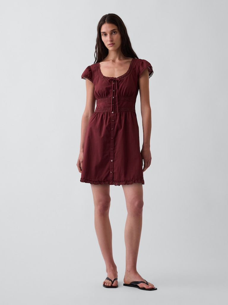 Scoop Neck Lace-Trim Mini Dress