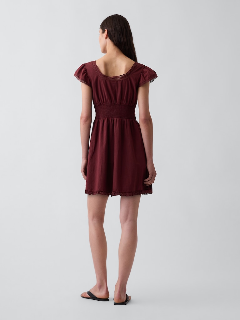 Scoop Neck Lace-Trim Mini Dress