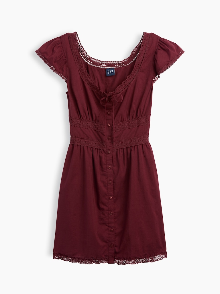 Scoop Neck Lace-Trim Mini Dress