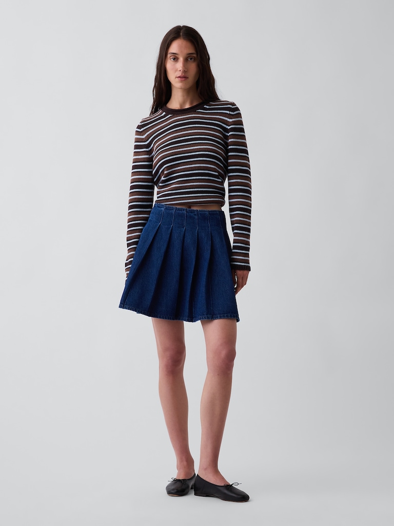 Denim Pleated Mini Skirt
