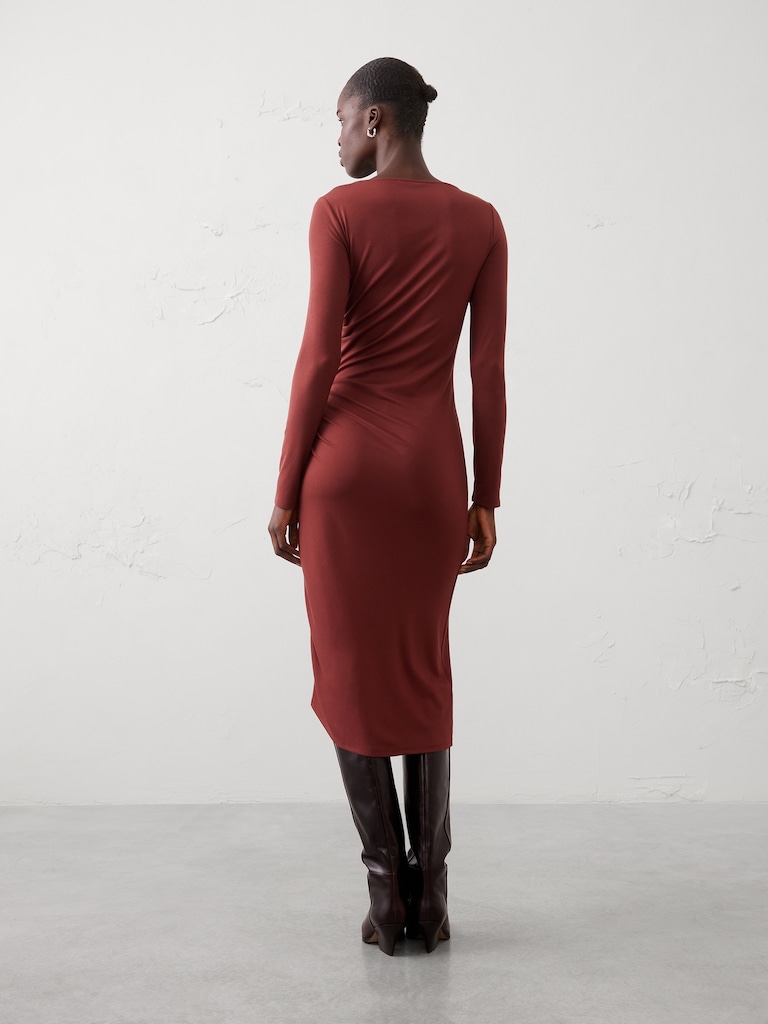 Soft Knit Shirred Midi Dress