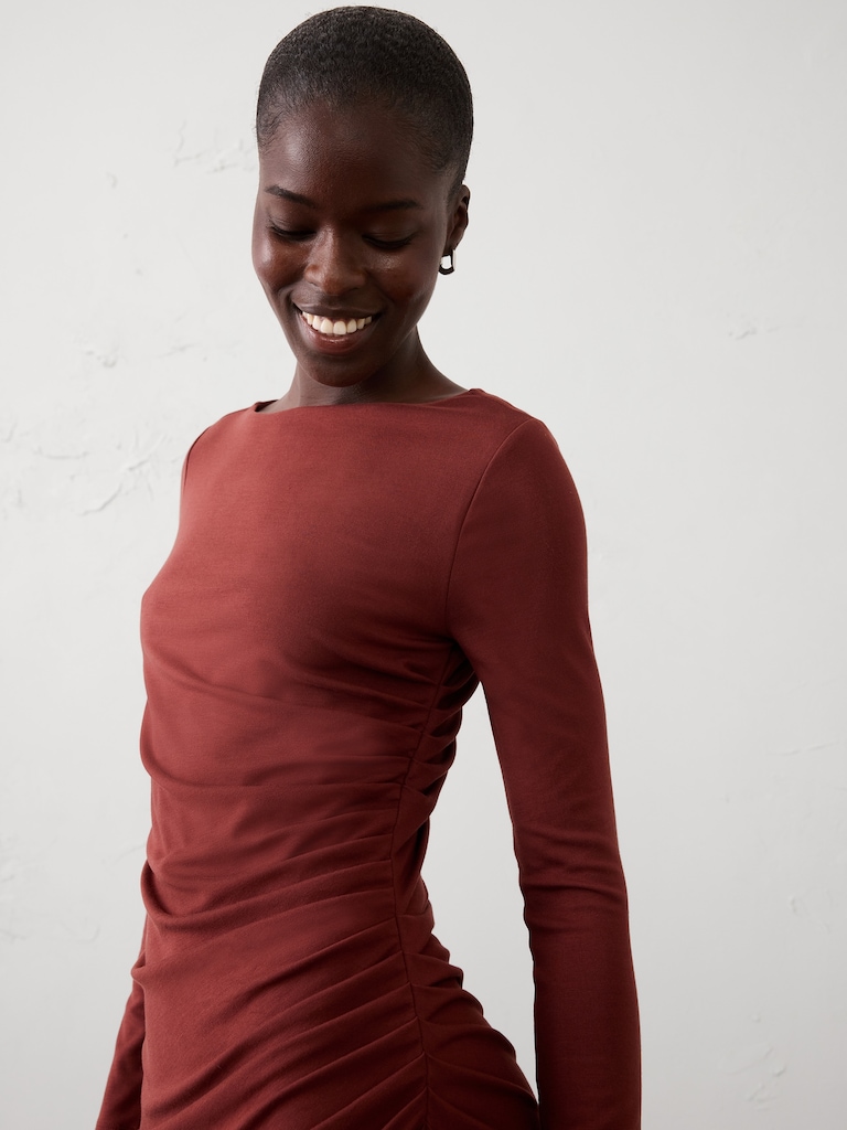 Soft Knit Shirred Midi Dress