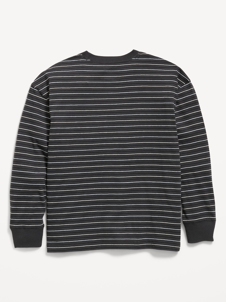 Oversized Long-Sleeve Striped Pocket T-Shirt for Boys