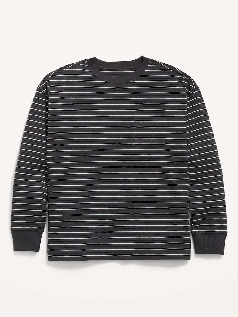 Oversized Long-Sleeve Striped Pocket T-Shirt for Boys
