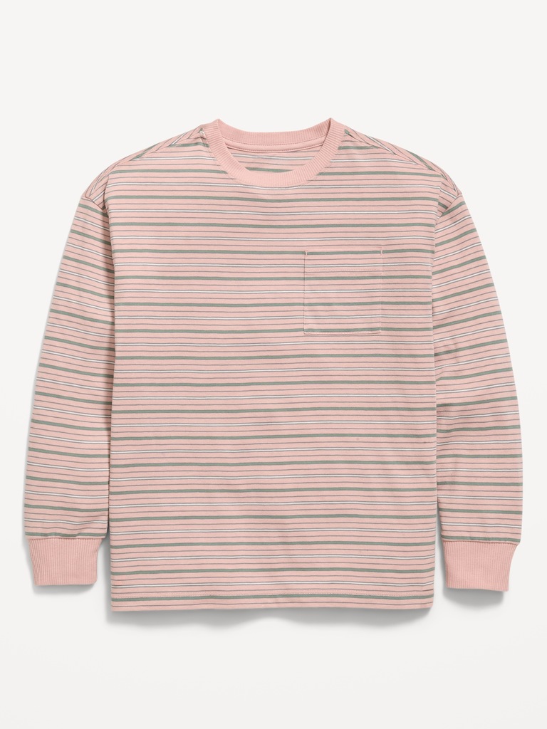 Oversized Long-Sleeve Striped Pocket T-Shirt for Boys