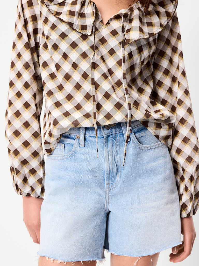 Long-Sleeve Ruffle Tie-Neck Top