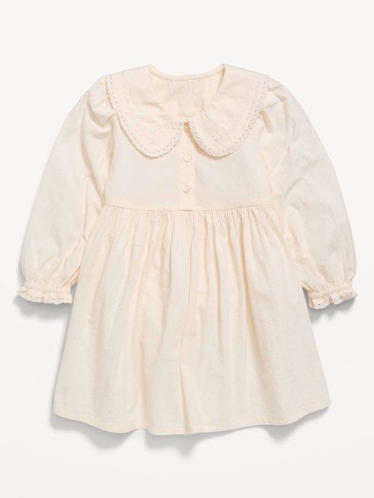 Long-Sleeve Collared Crinkled Dress for Toddler Girls