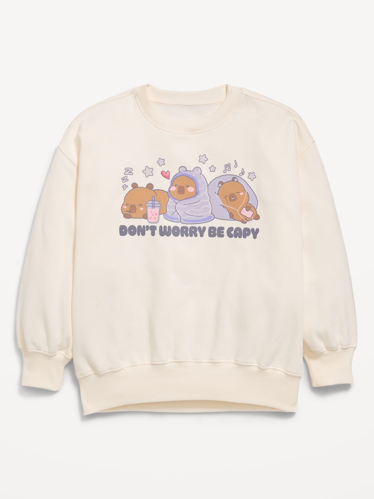 Chandail long surdimensionné en coton ouaté à imprimé CapyFun™ pour fille