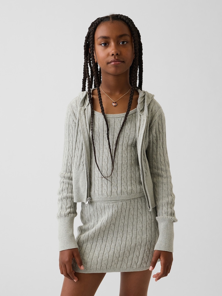 Kids Cable-Knit Sweater Zip Hoodie