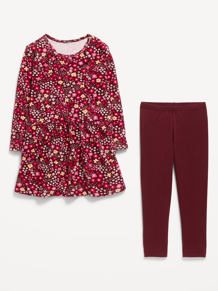 Printed Waffle Knit Dress and Leggings Set for Toddler Girls