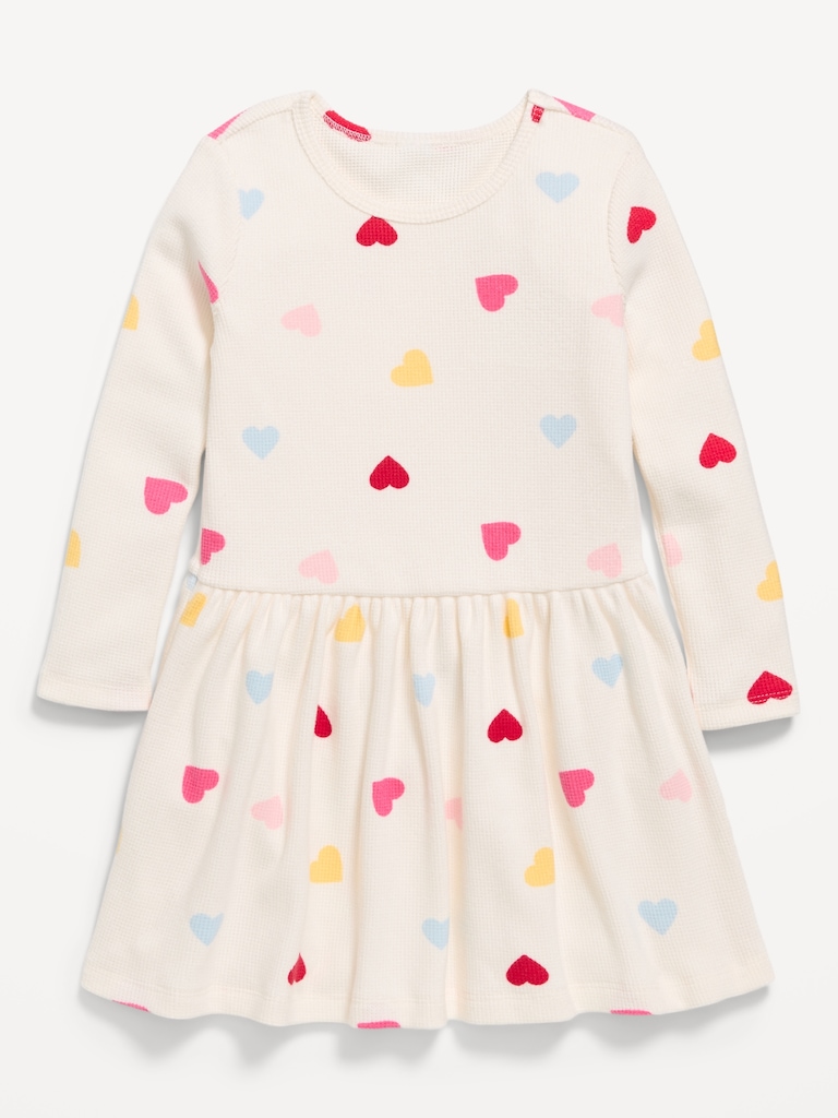 Printed Long-Sleeve Waffle Knit Dress for Toddler Girls