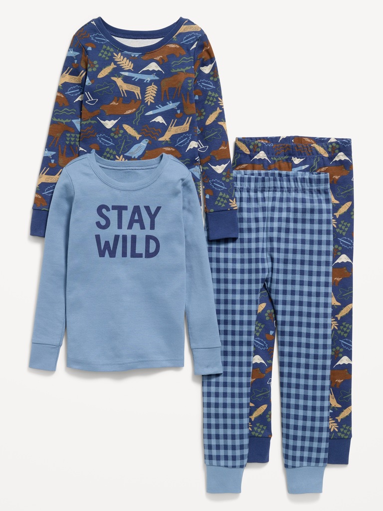 Printed Snug-Fit Pajama 4-Piece for Toddler & Baby