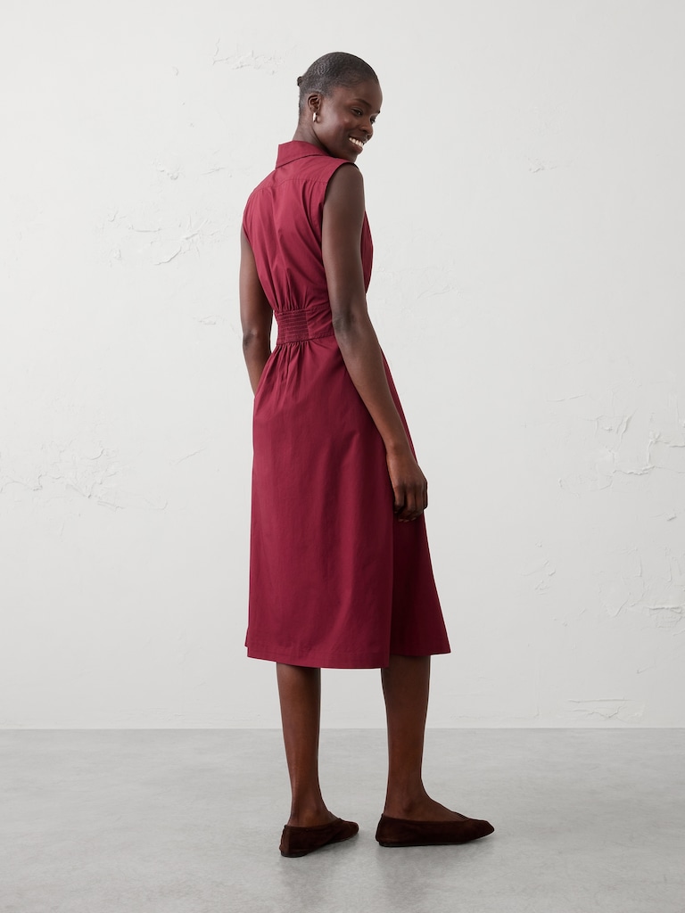 Poplin Collared Button-Down Midi Dress