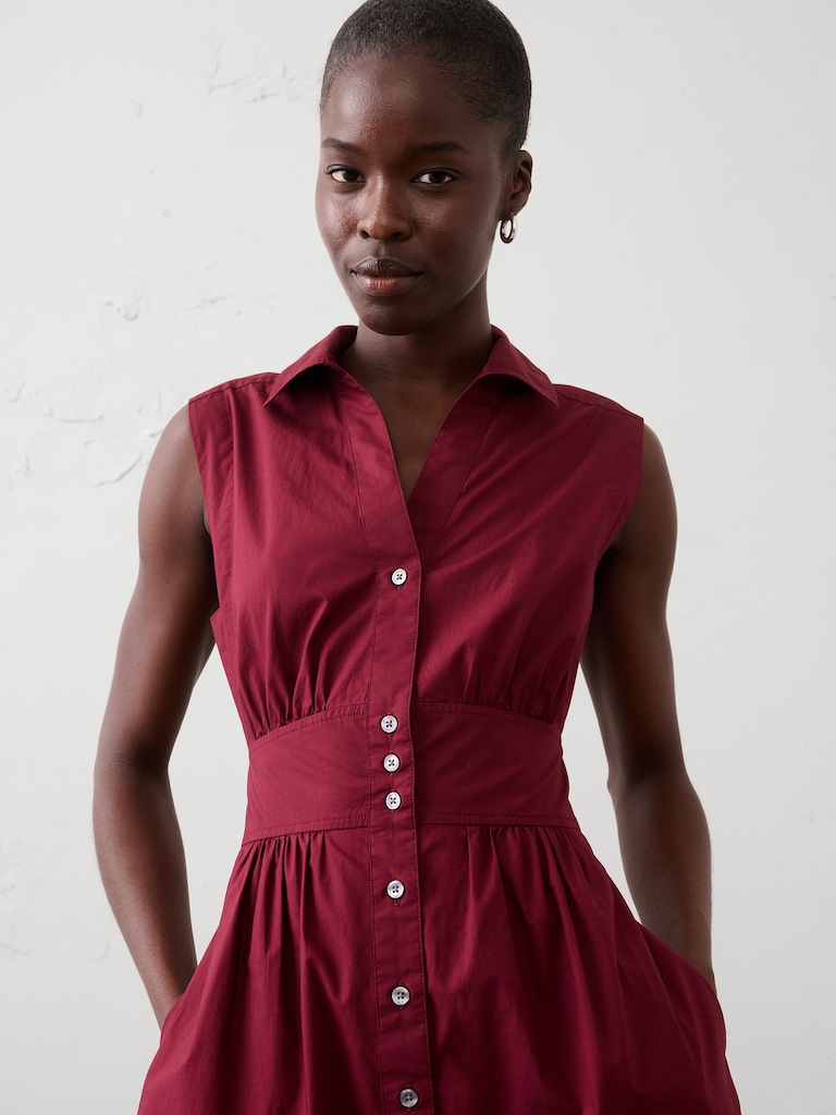 Poplin Collared Button-Down Midi Dress