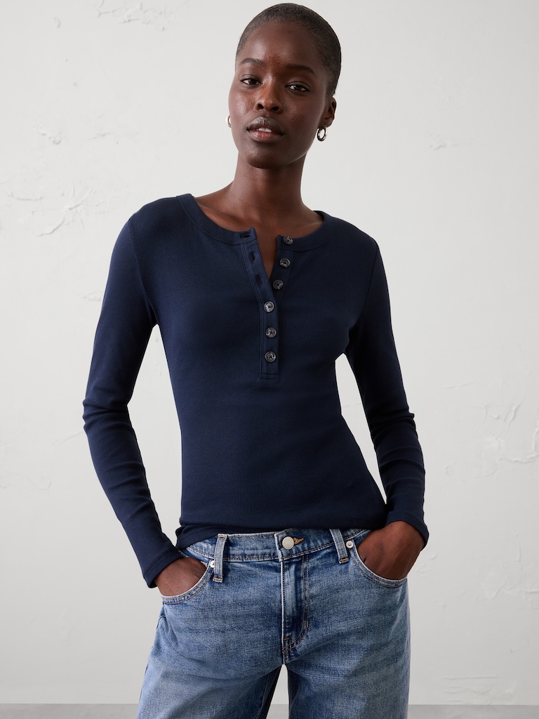 Ribbed Henley T-Shirt