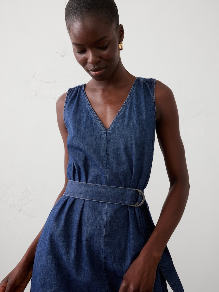 Chambray Belted Maxi Dress